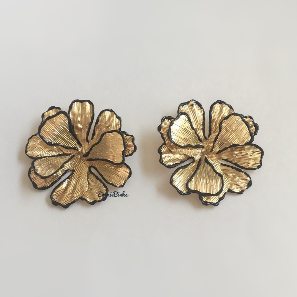 New Zara Bohemian Goldfoil Floral Statement Earrings - Picture 2 of 12